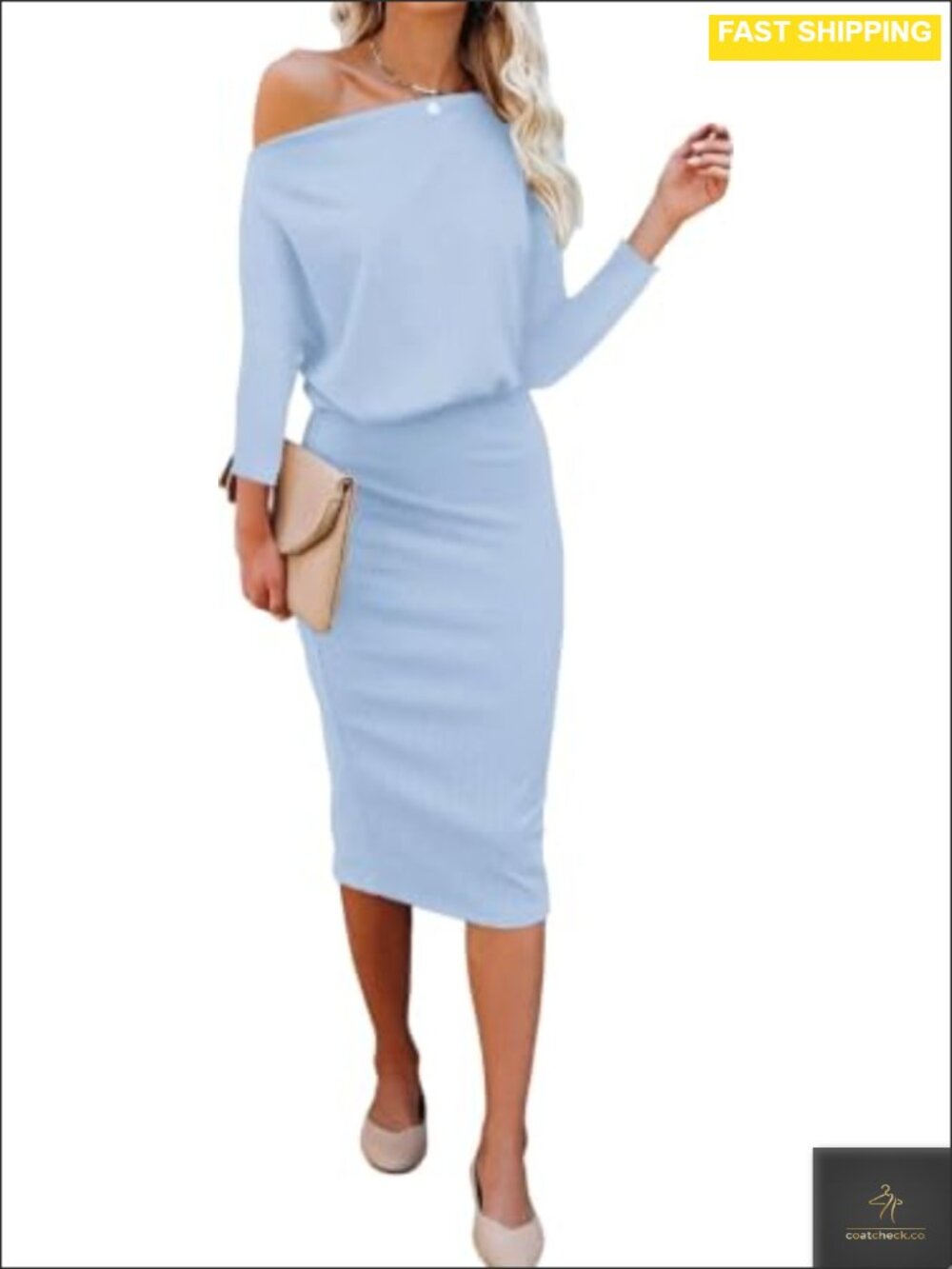 Off Shoulder Batwing Sleeve Wrap Pencil Midi Dress Cocktail Party